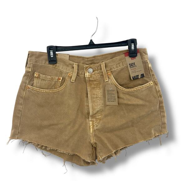 Levi's Pants - NEW Levi's 501 Shorts SZ 28 Tan High Rise Cut Off Button Fly Distressed Raw Hem